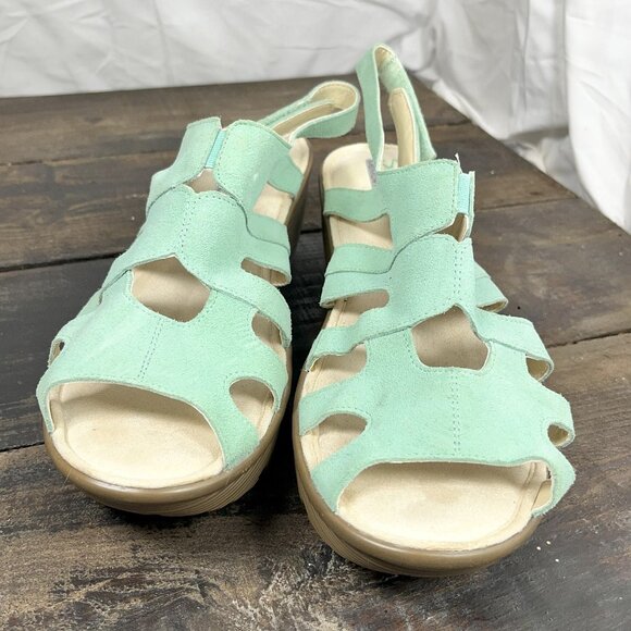 Skechers Teal Suede Parallel Stylin leather Wedge Sandals Women's Size 11 - Picture 1 of 8